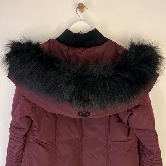 NEW Ellabee Burgundy Double Bib Down Parka with Faux Fur Hood - Picture 7 of 12